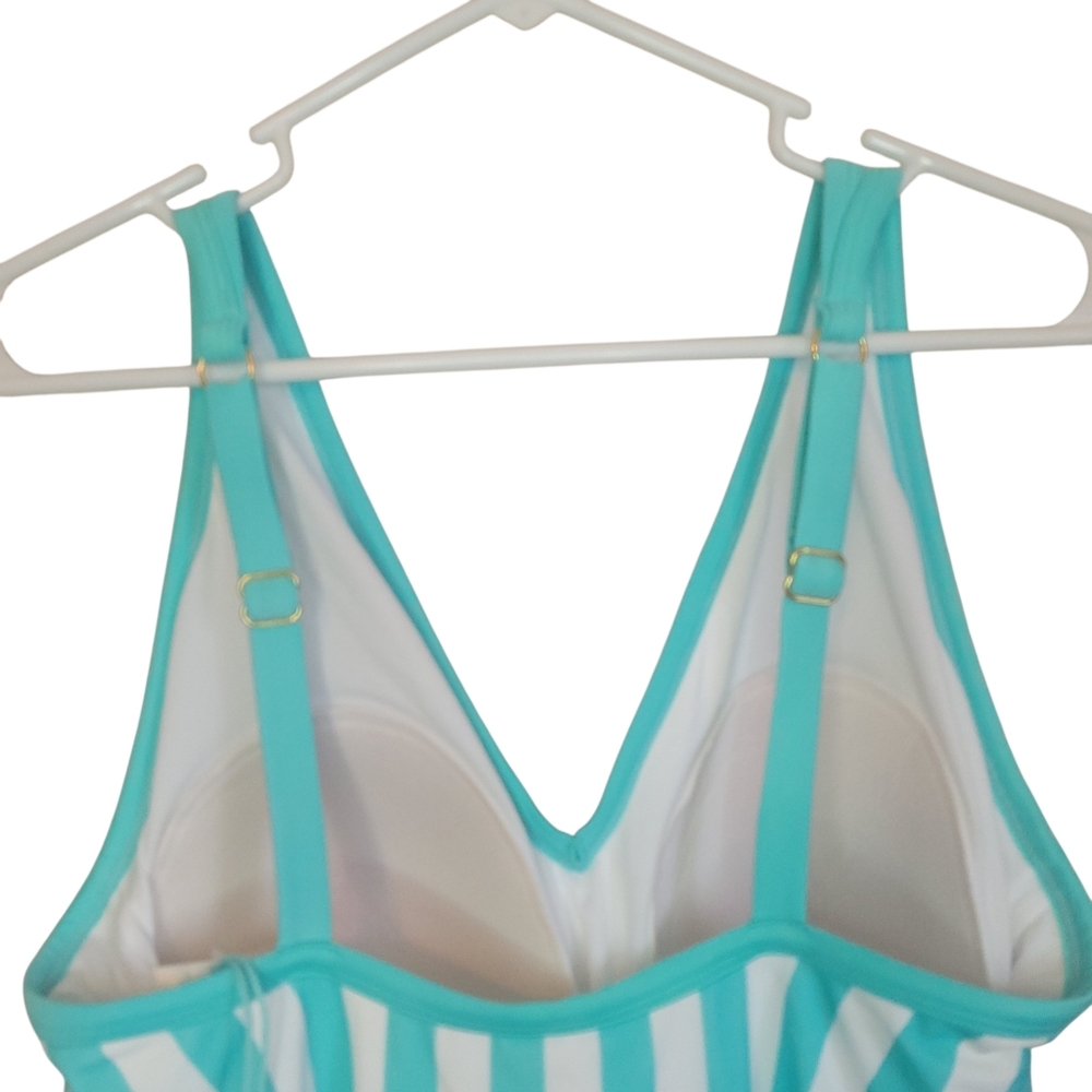 NWT Kona Sol Mint Stripe One Piece Swimsuit Size 20W Plus V Neck Strappy Back - Picture 9 of 13